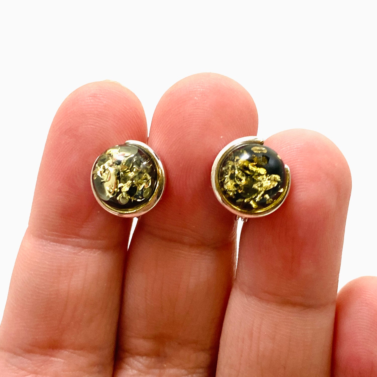 Baltic Green Amber Round Huggie Earrings AMB304