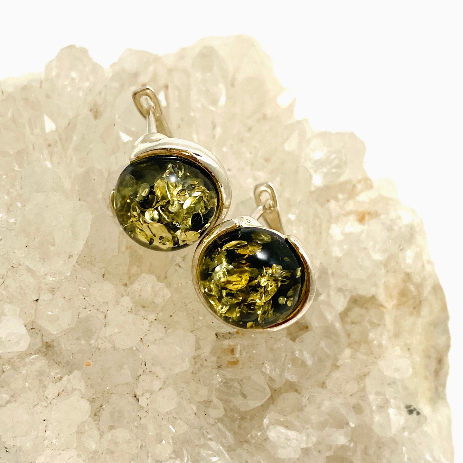 Baltic Green Amber Round Huggie Earrings AMB304