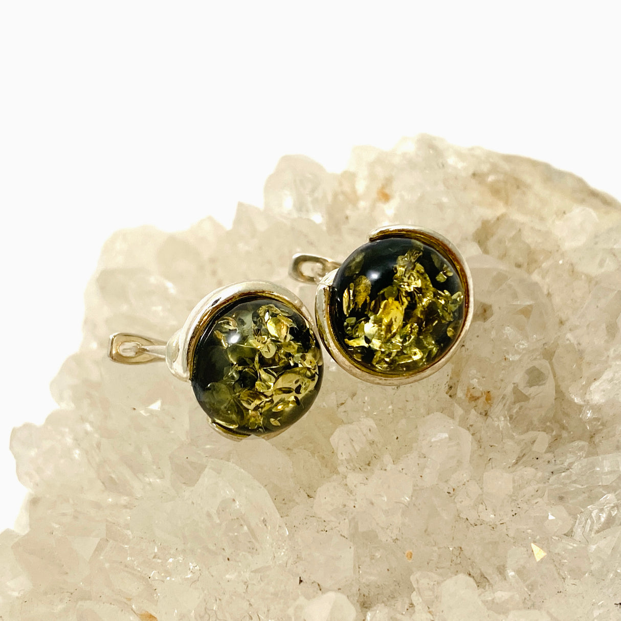 Baltic Green Amber Round Huggie Earrings AMB304