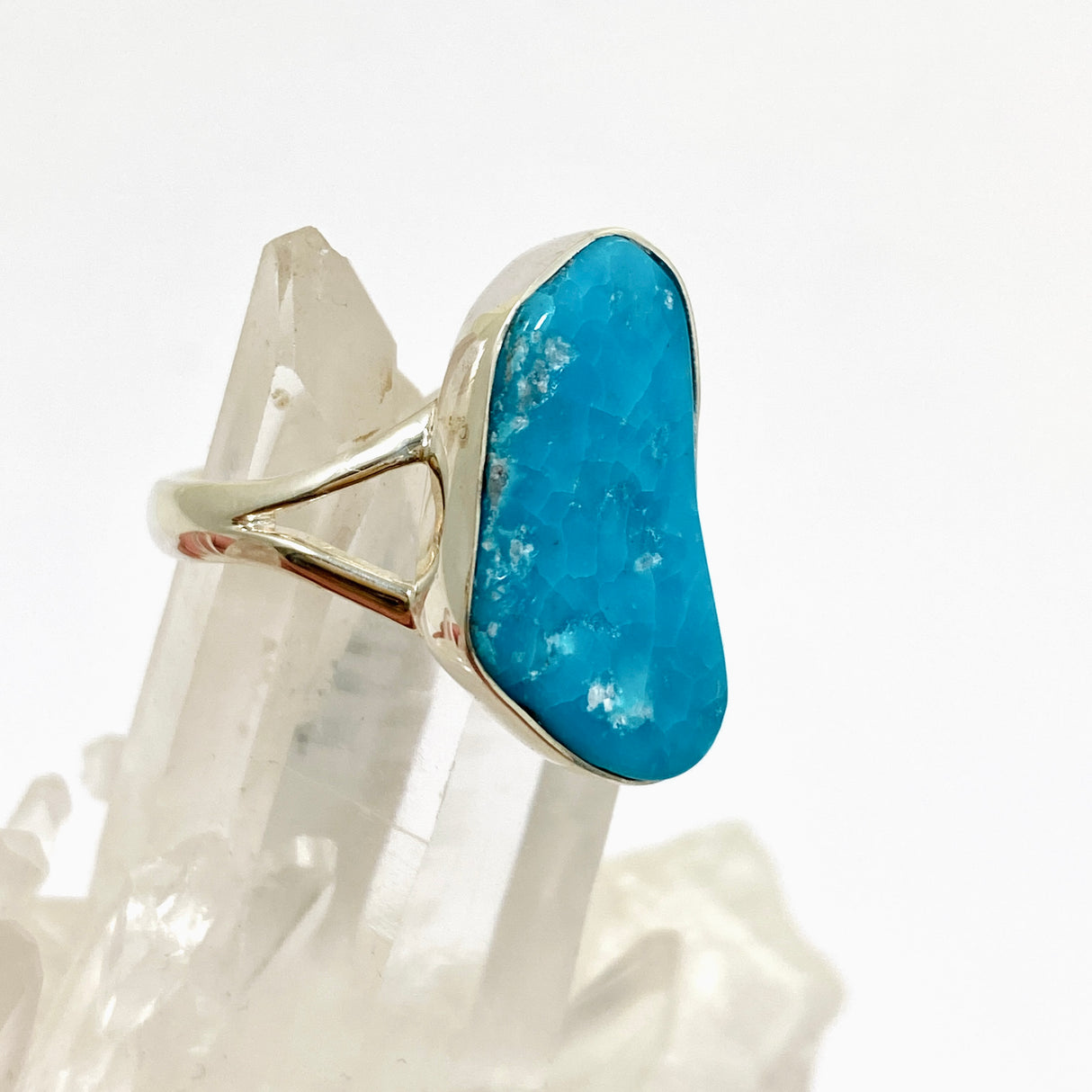 Bisbee Turquoise Freeform Cabochon Split Band Ring Size 11 KRGJ3411