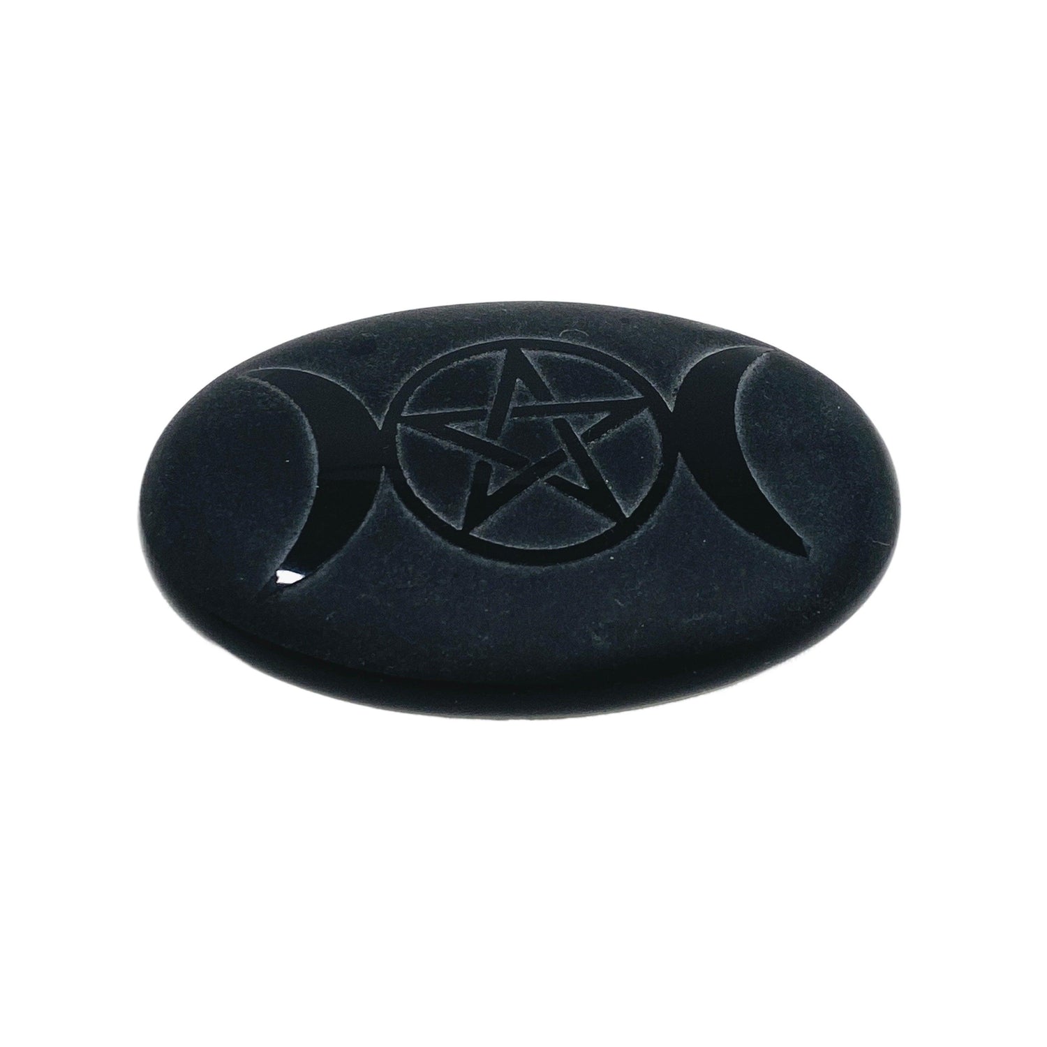 Black Obsidian palmstone with pentagram moon - Nature's Magick