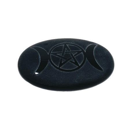 Black Obsidian palmstone with pentagram moon - Nature's Magick