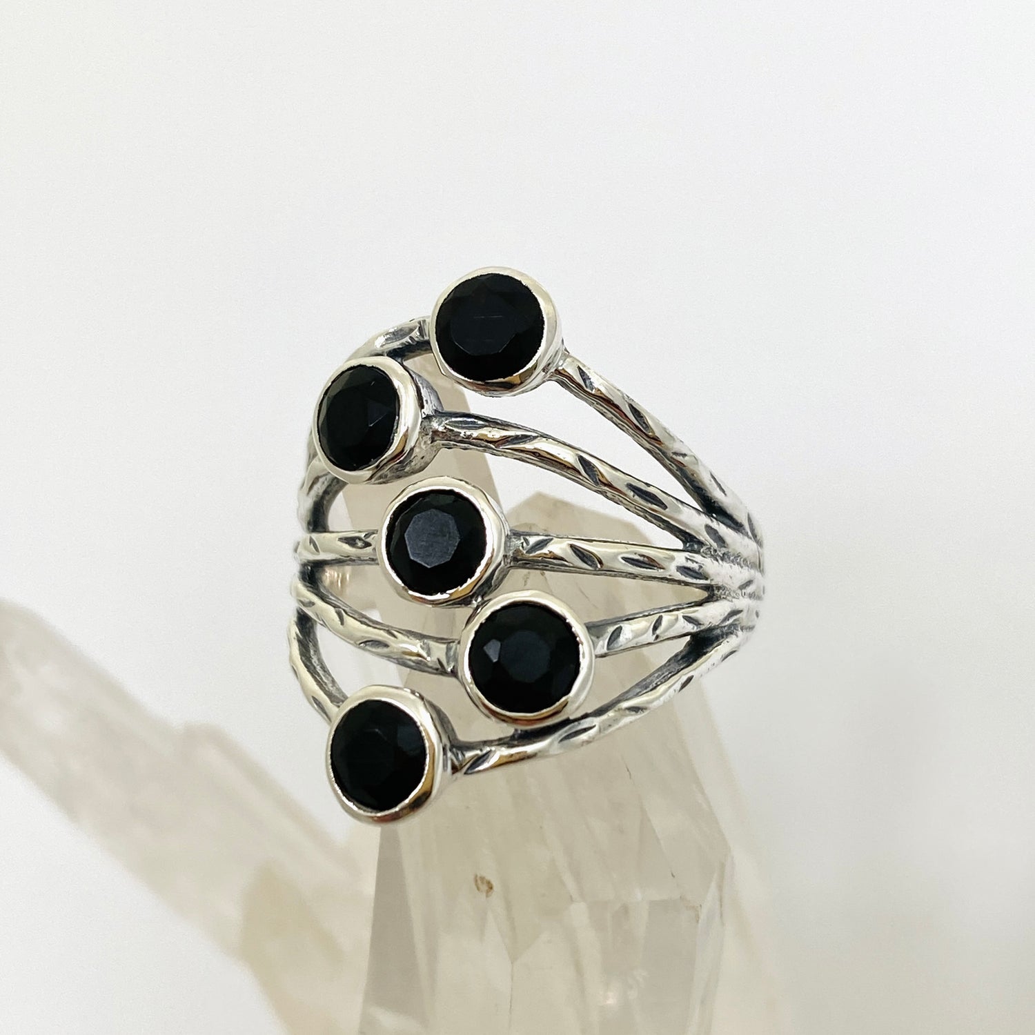 Black Onyx Multi-stone Faceted Gemstone Ring R3875