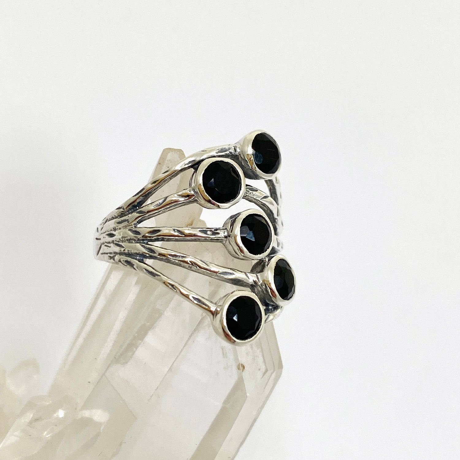 Black Onyx Multi-stone Faceted Gemstone Ring R3875