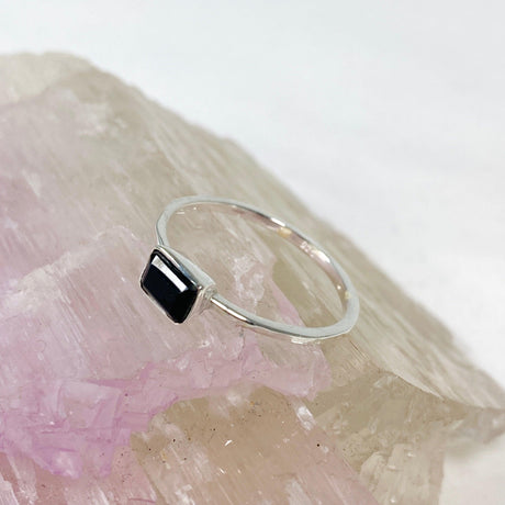Black Onyx Rectangular Faceted Fine Band Ring R3793-BO - Nature's Magick