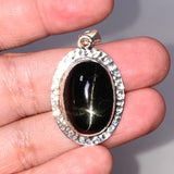 Black Star Diopside Oval Pendant in a Hammered Setting KPGJ4476 - Nature's Magick