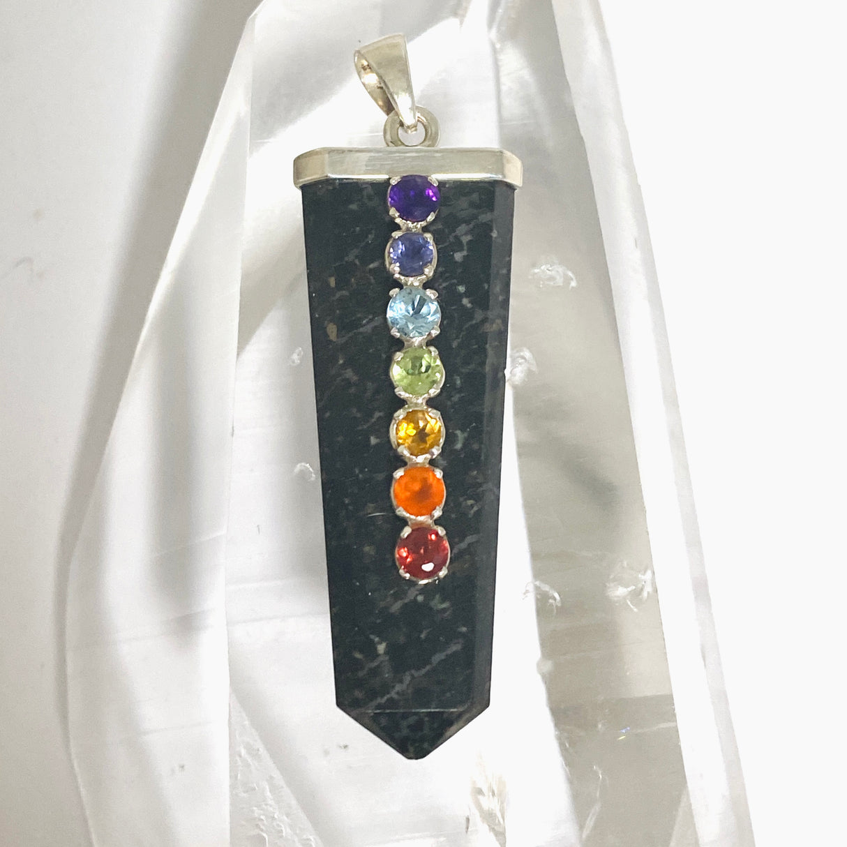 Black Tourmaline Capped Wide Point Chakra Pendant PPGJ1244