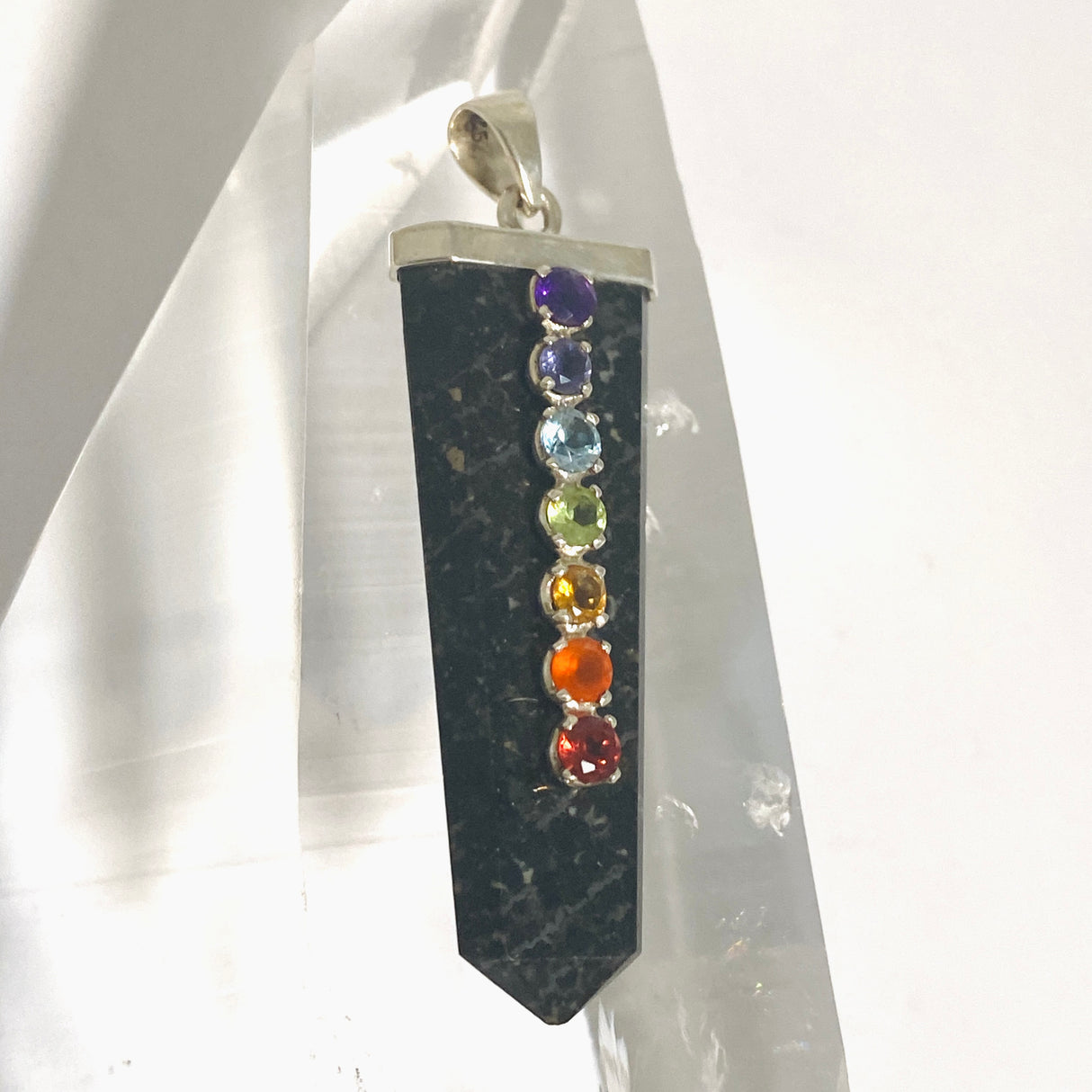 Black Tourmaline Capped Wide Point Chakra Pendant PPGJ1244