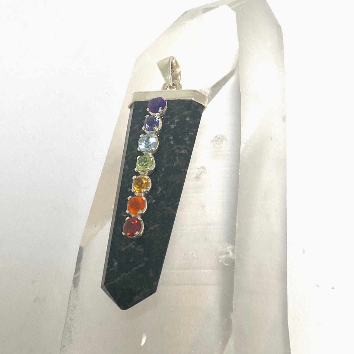 Black Tourmaline Capped Wide Point Chakra Pendant PPGJ1244