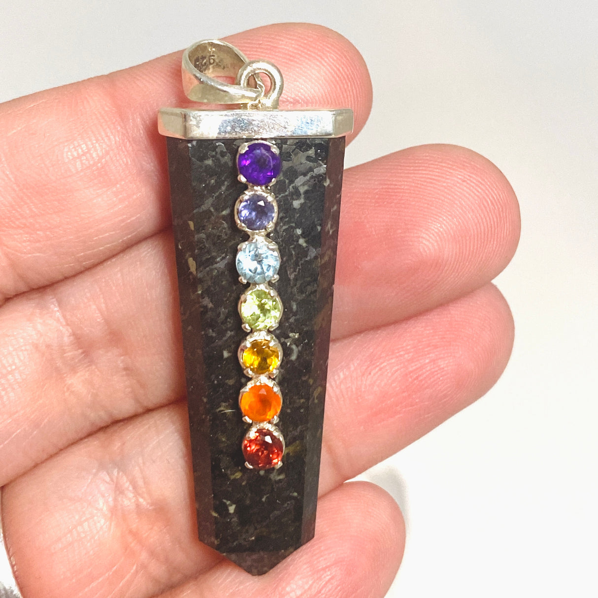 Black Tourmaline Capped Wide Point Chakra Pendant PPGJ1244