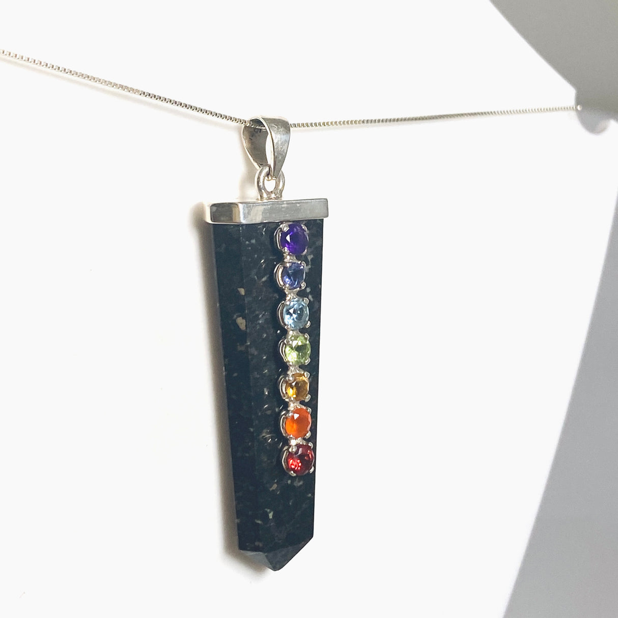 Black Tourmaline Capped Wide Point Chakra Pendant PPGJ1244