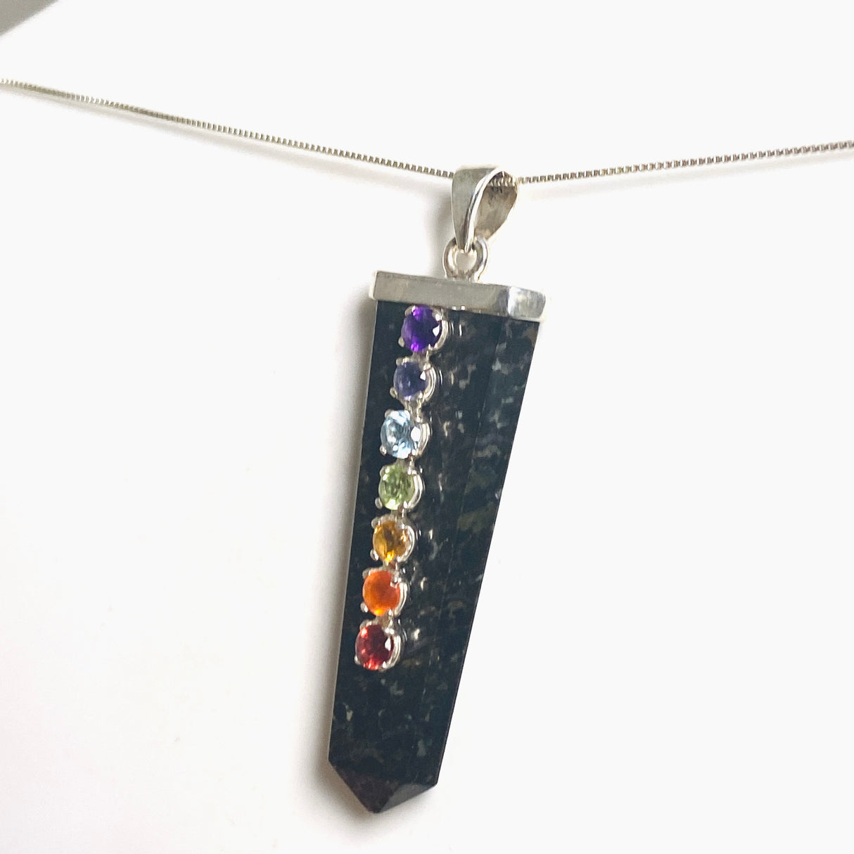 Black Tourmaline Capped Wide Point Chakra Pendant PPGJ1244