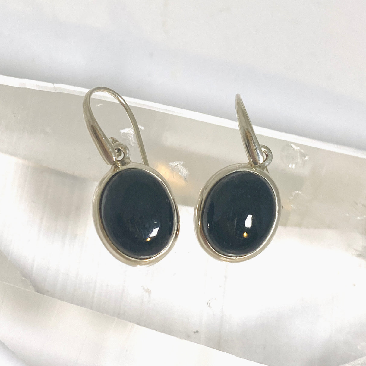 Black Tourmaline Oval Cabochon Earrings PEGJ364