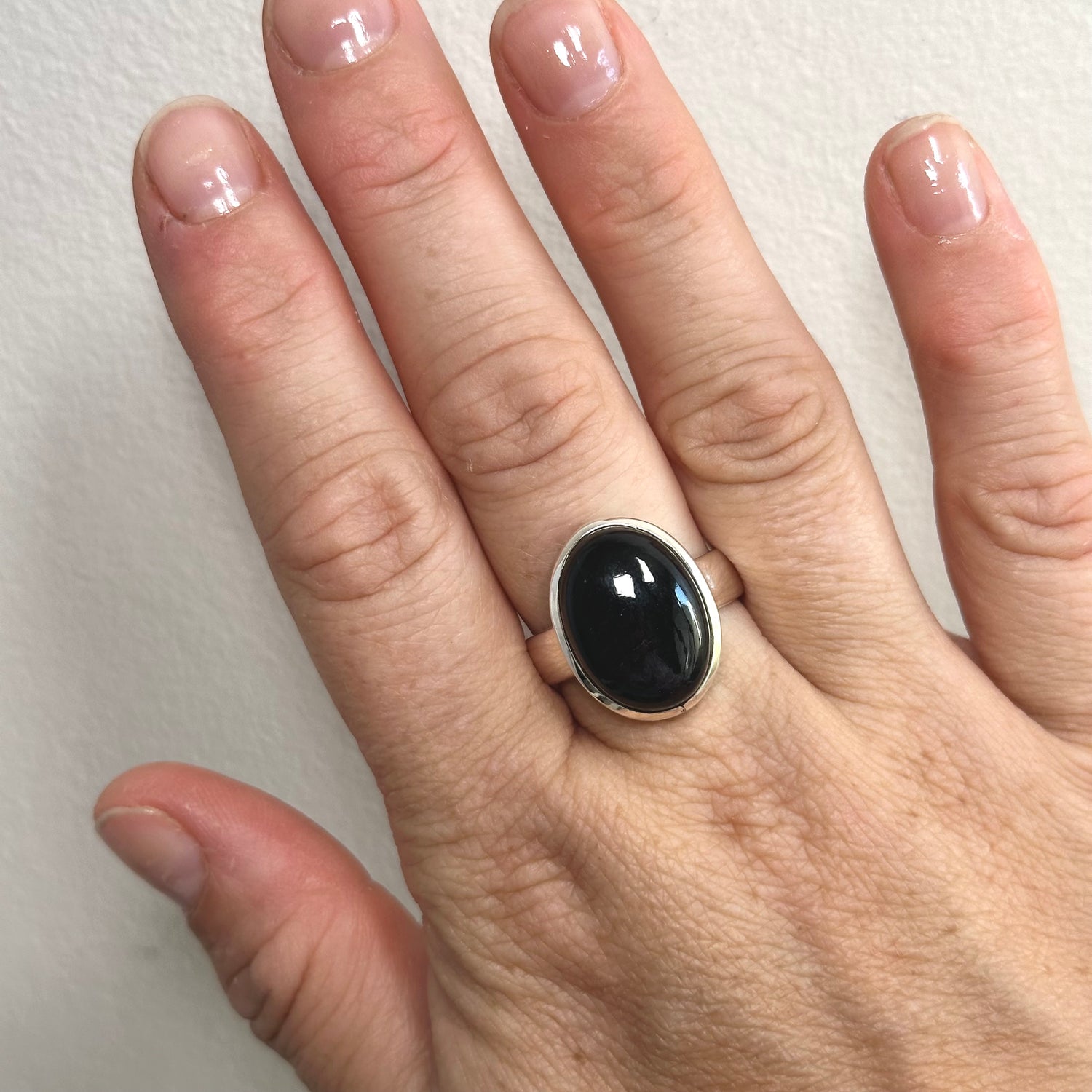 Black Tourmaline Oval Cabochon Ring Size 10 PRGJ830