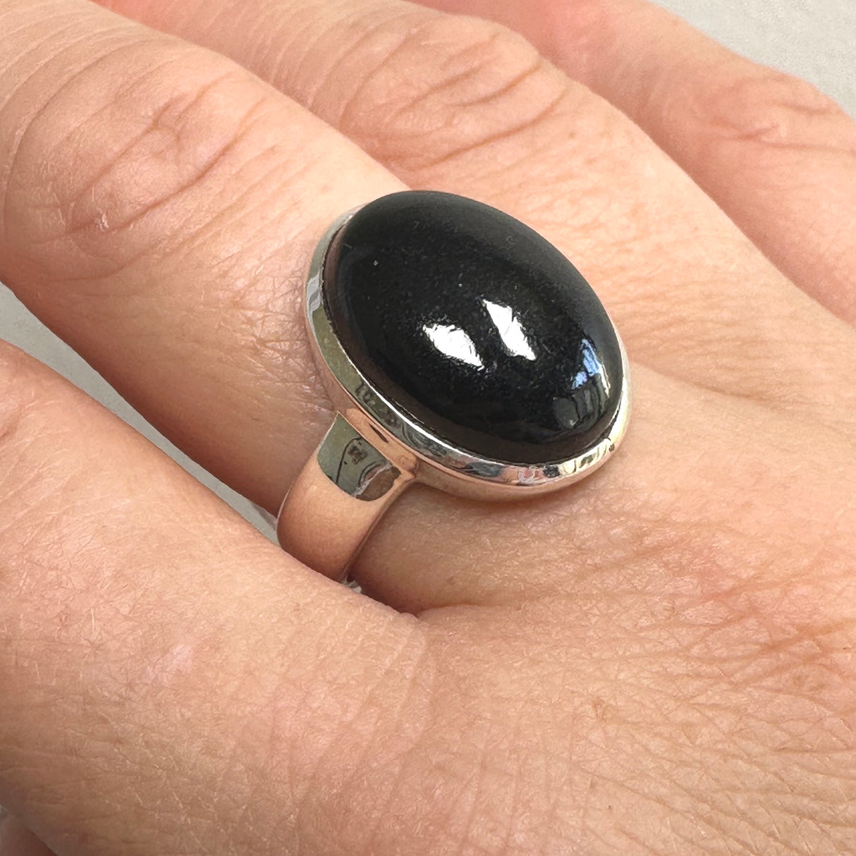 Black Tourmaline Oval Cabochon Ring Size 10 PRGJ830