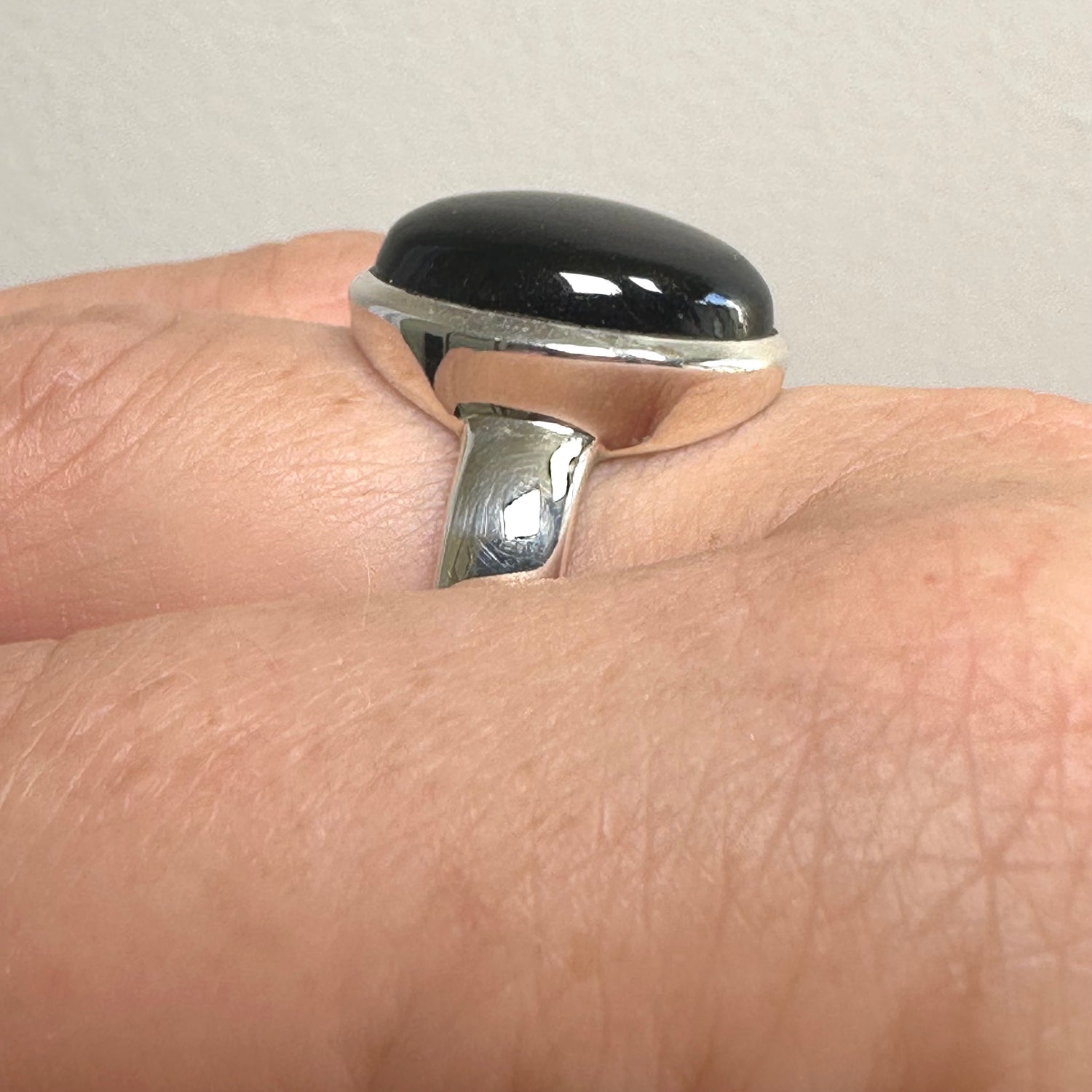 Black Tourmaline Oval Cabochon Ring Size 10 PRGJ830