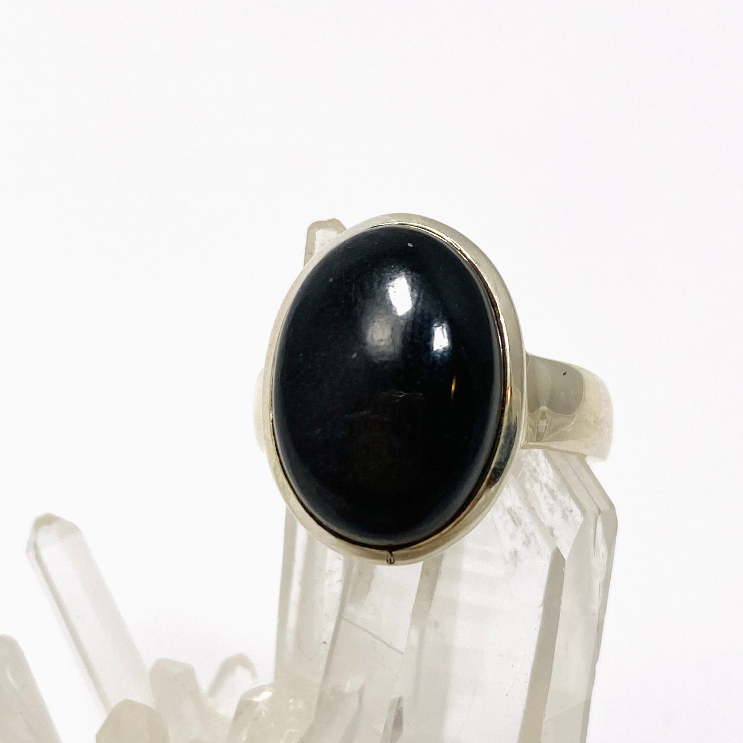 Black Tourmaline Oval Cabochon Ring Size 10 PRGJ830