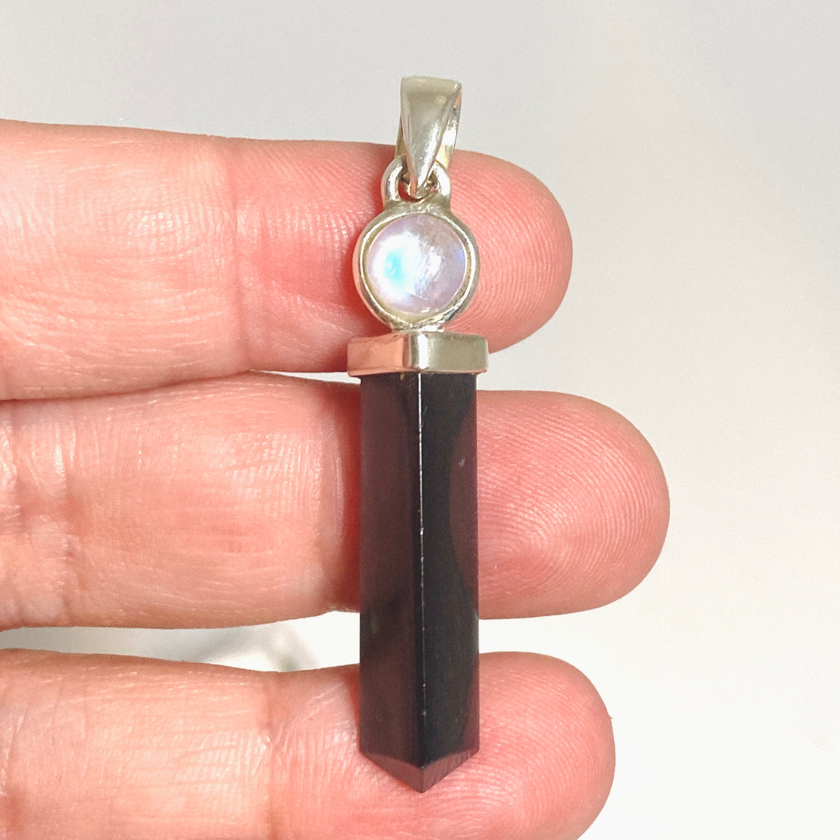 Black Tourmaline Point Pendant with Moonstone Accent Stone PPGJ1202