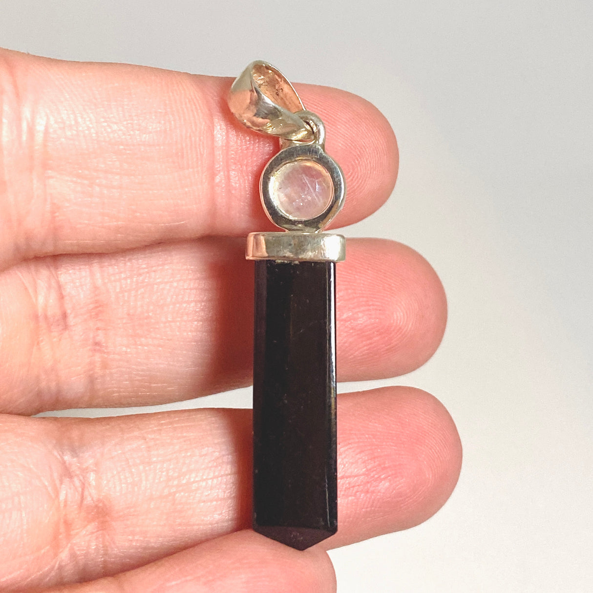 Black Tourmaline Point Pendant with Moonstone Accent Stone PPGJ1202