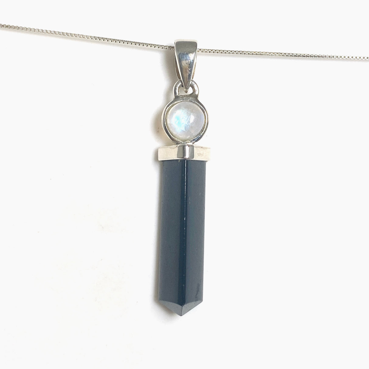 Black Tourmaline Point Pendant with Moonstone Accent Stone PPGJ1202