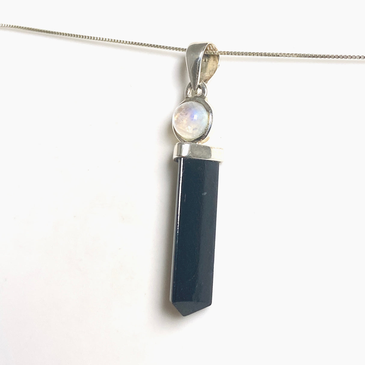 Black Tourmaline Point Pendant with Moonstone Accent Stone PPGJ1202