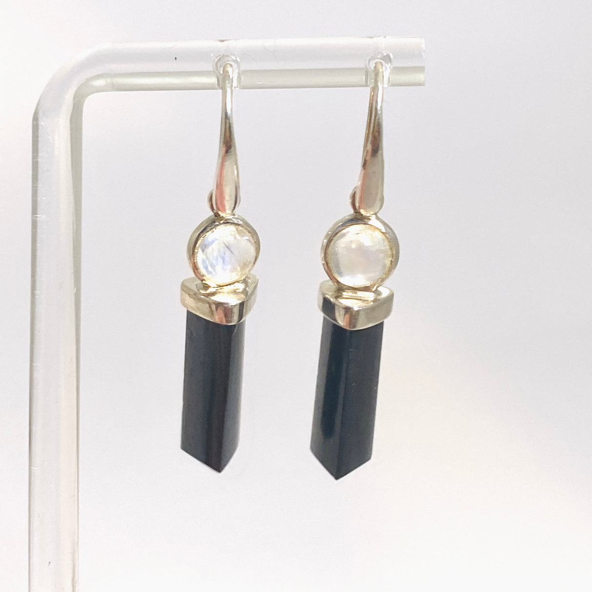 Black Tourmaline Point with Moonstone Accent Stone Earrings PEGJ362