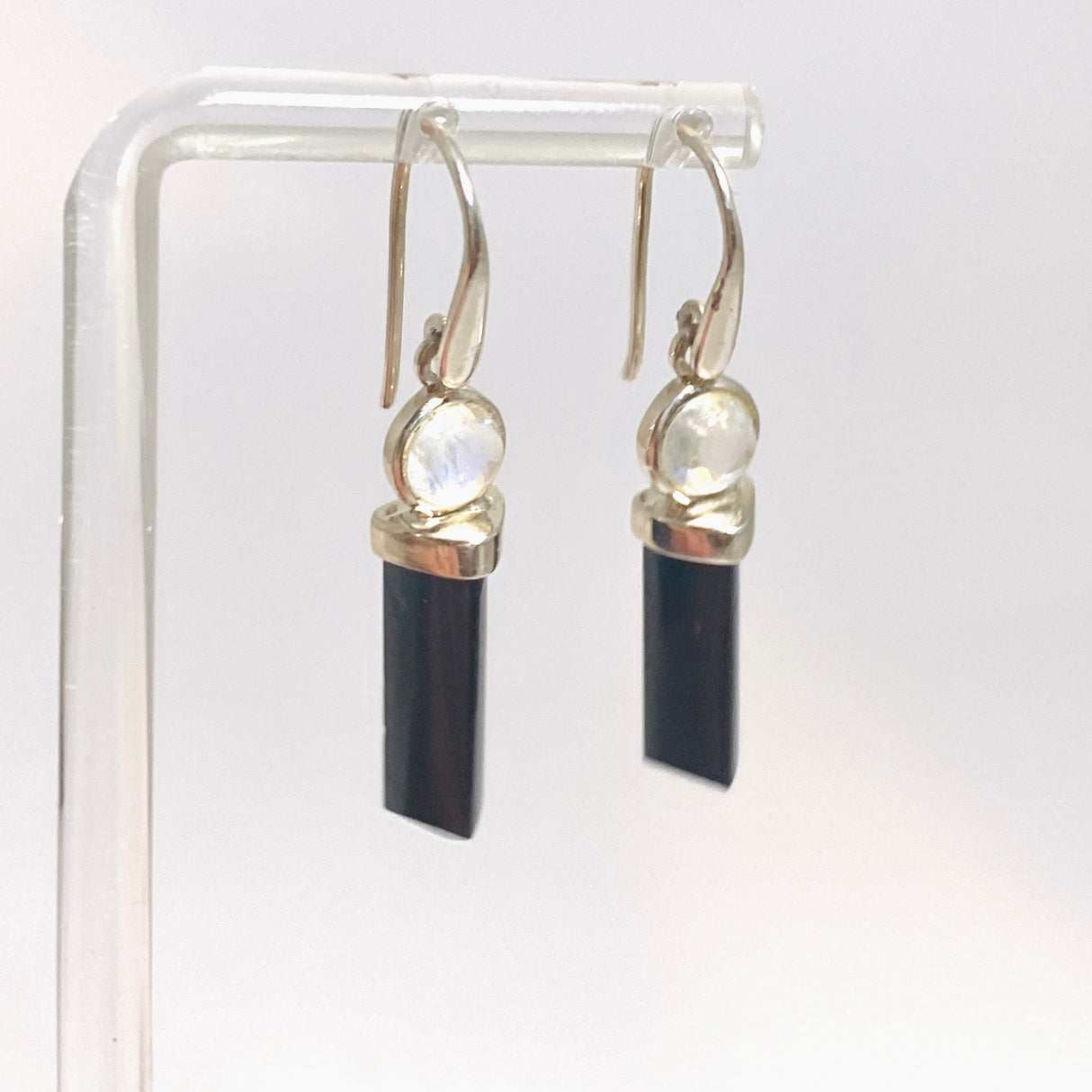 Black Tourmaline Point with Moonstone Accent Stone Earrings PEGJ362