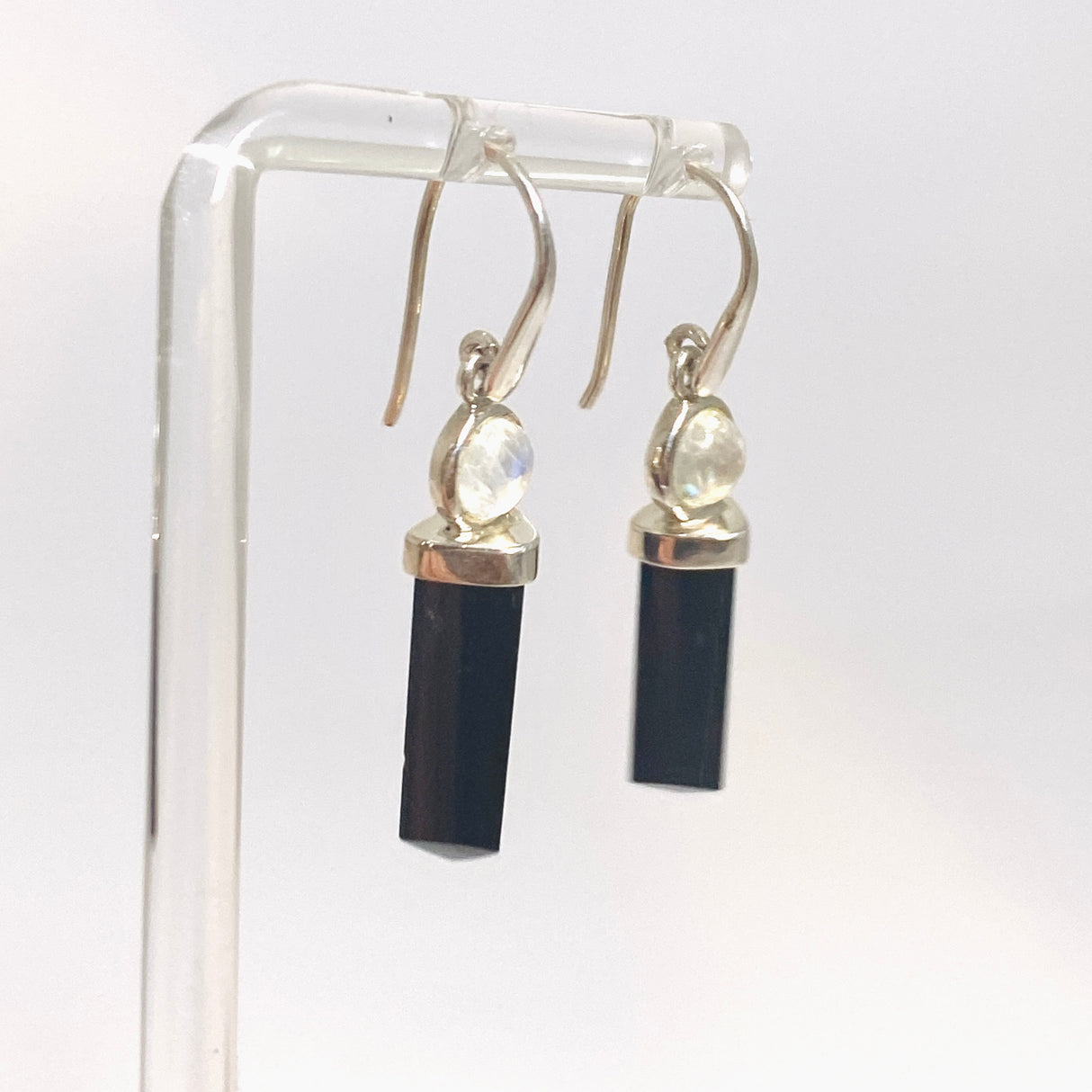 Black Tourmaline Point with Moonstone Accent Stone Earrings PEGJ362