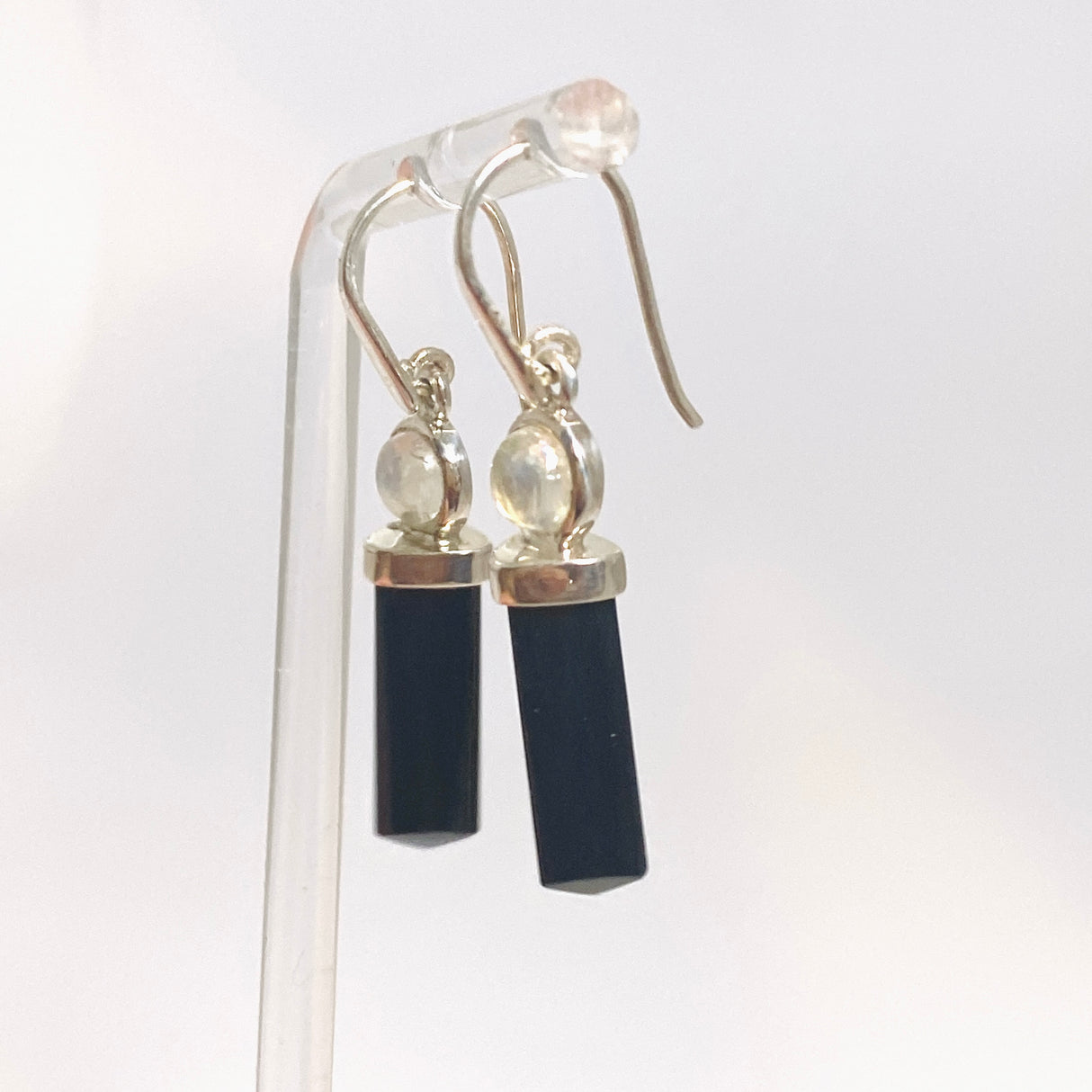 Black Tourmaline Point with Moonstone Accent Stone Earrings PEGJ362