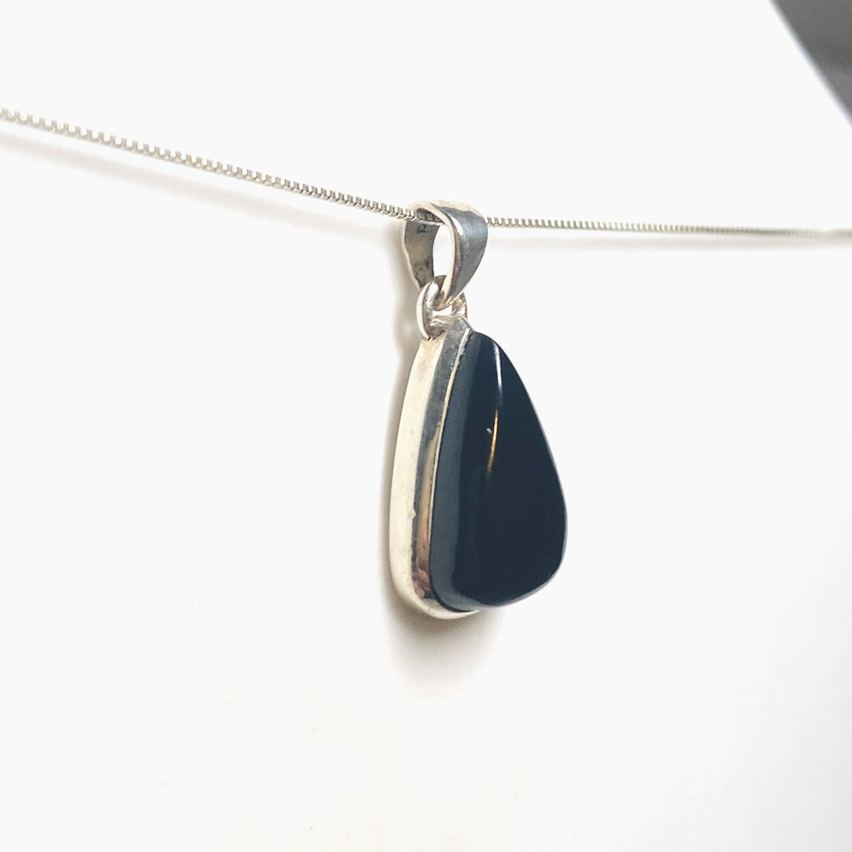 Black Tourmaline Teardrop Cabochon Pendant PPGJ1204