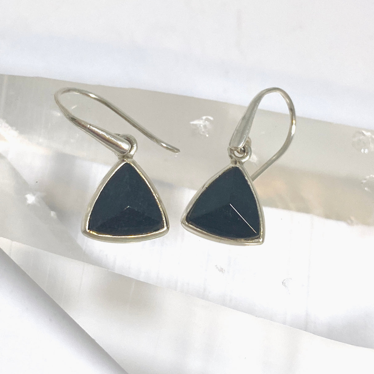 Black Tourmaline Triangular Faceted Earrings PEGJ363