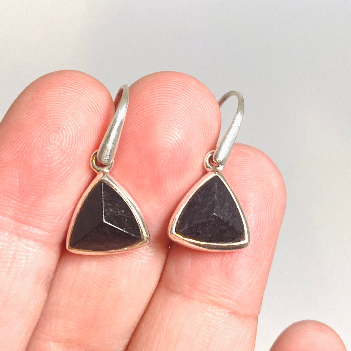 Black Tourmaline Triangular Faceted Earrings PEGJ363