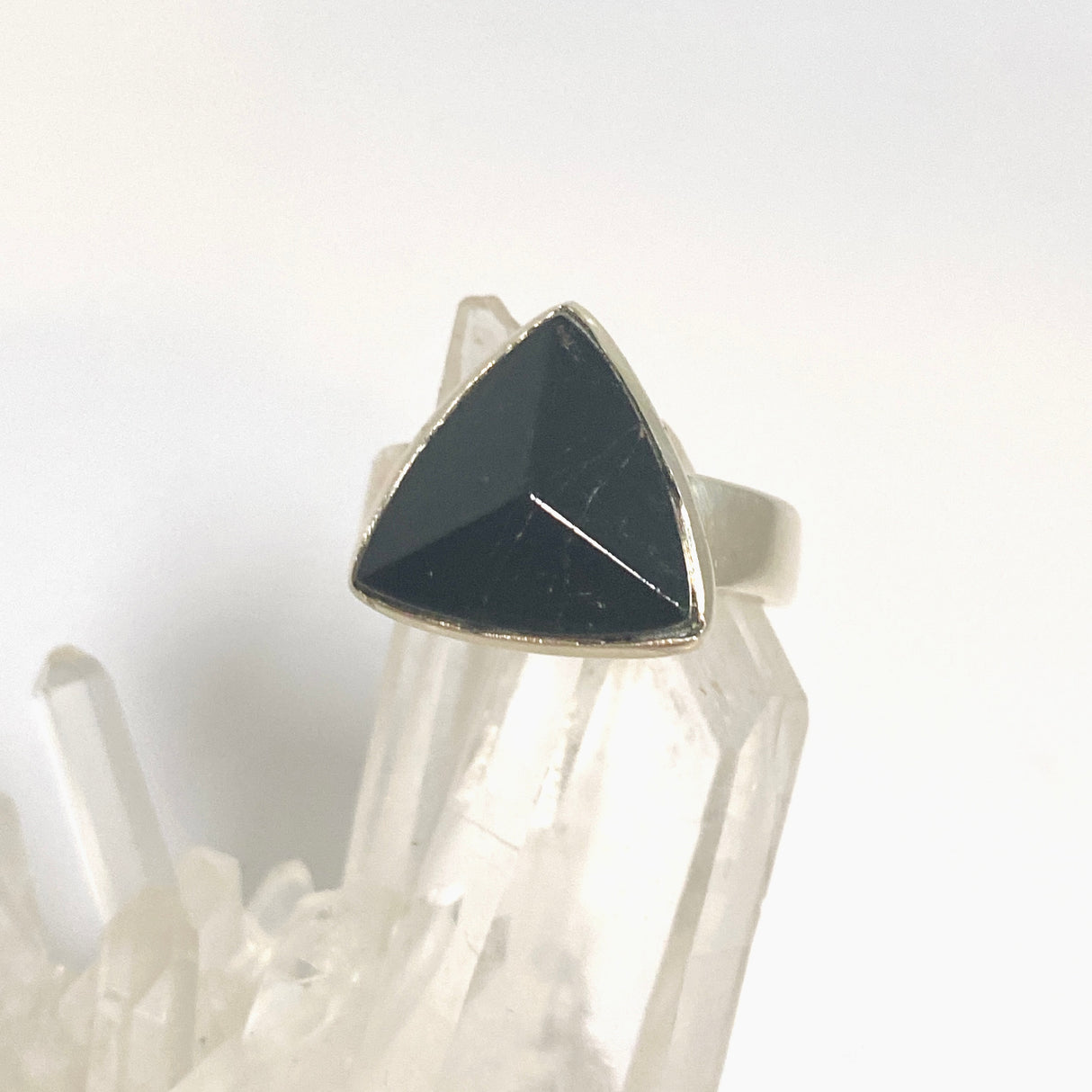 Black Tourmaline Triangular Faceted Ring Size 8 PRGJ971