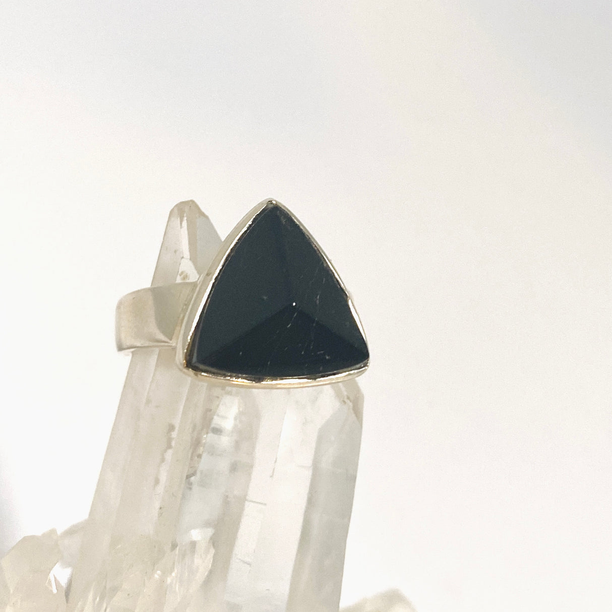 Black Tourmaline Triangular Faceted Ring Size 8 PRGJ971