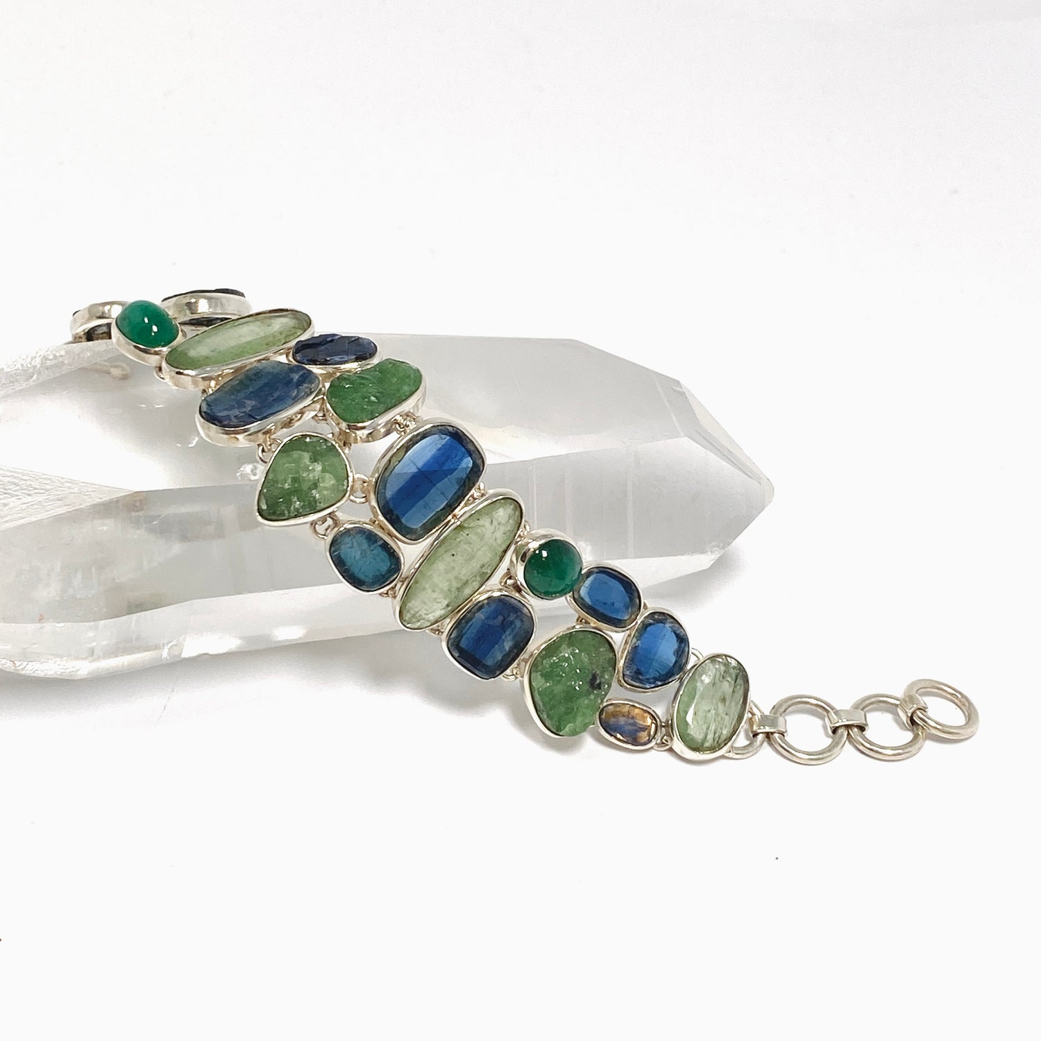 Blue and Green Kyanite, Tsavorite and Emerald Multi-stone Bracelet PBGJ045