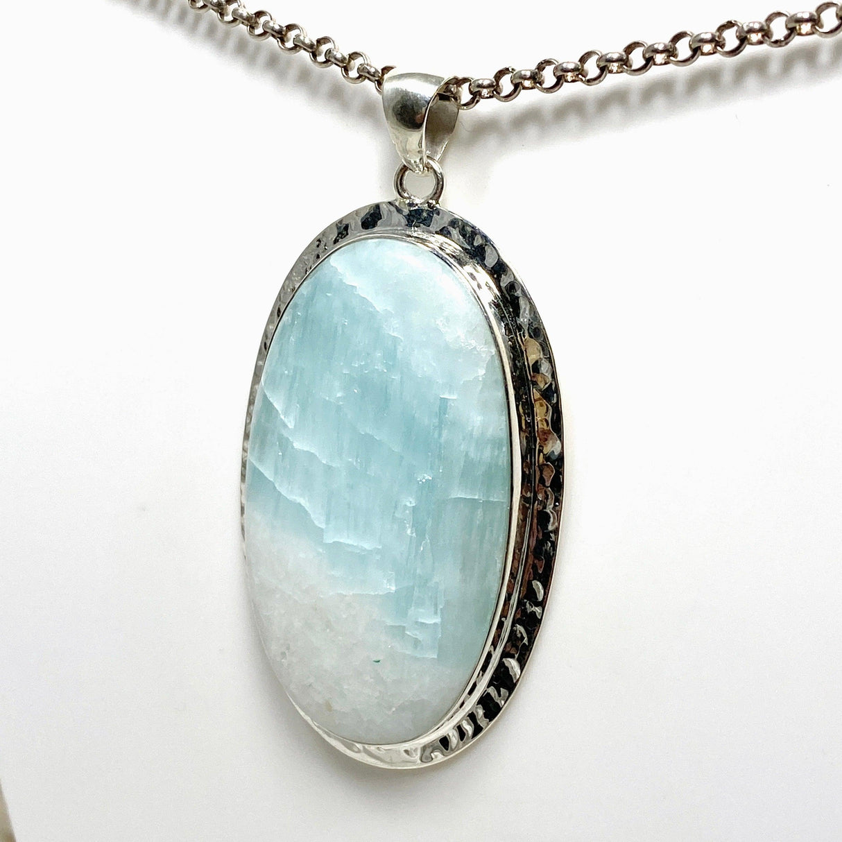 Blue Aragonite Oval Pendant in A Hammered Setting KPGJ4466 - Nature's Magick