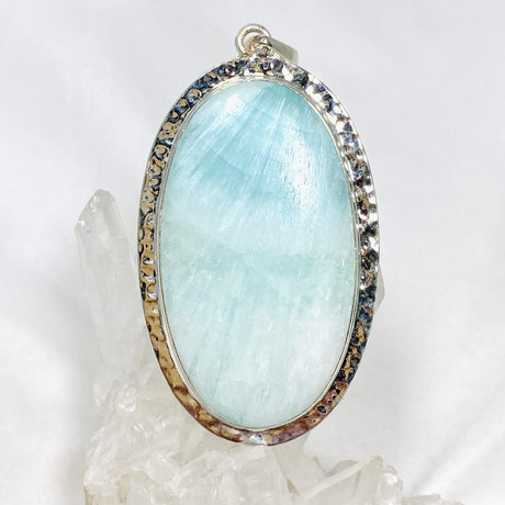 Blue Aragonite Oval Pendant in A Hammered Setting KPGJ4467 - Nature's Magick