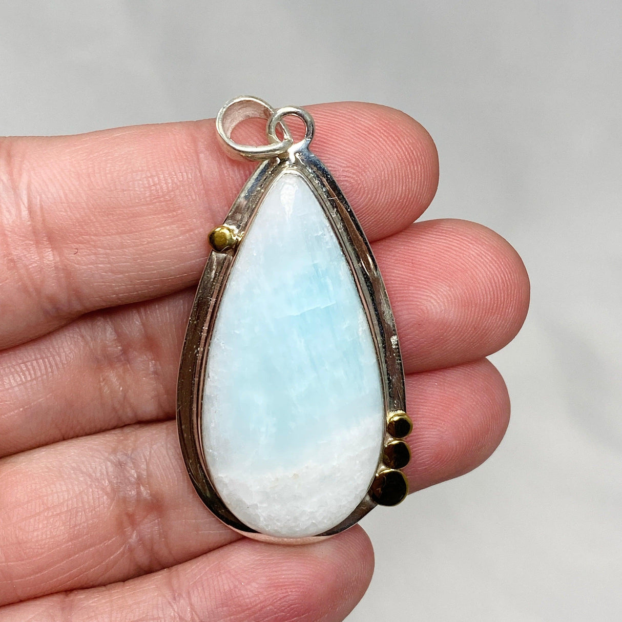 Blue Aragonite Teardrop Pendant in A Decorative Setting KPGJ4465 - Nature's Magick