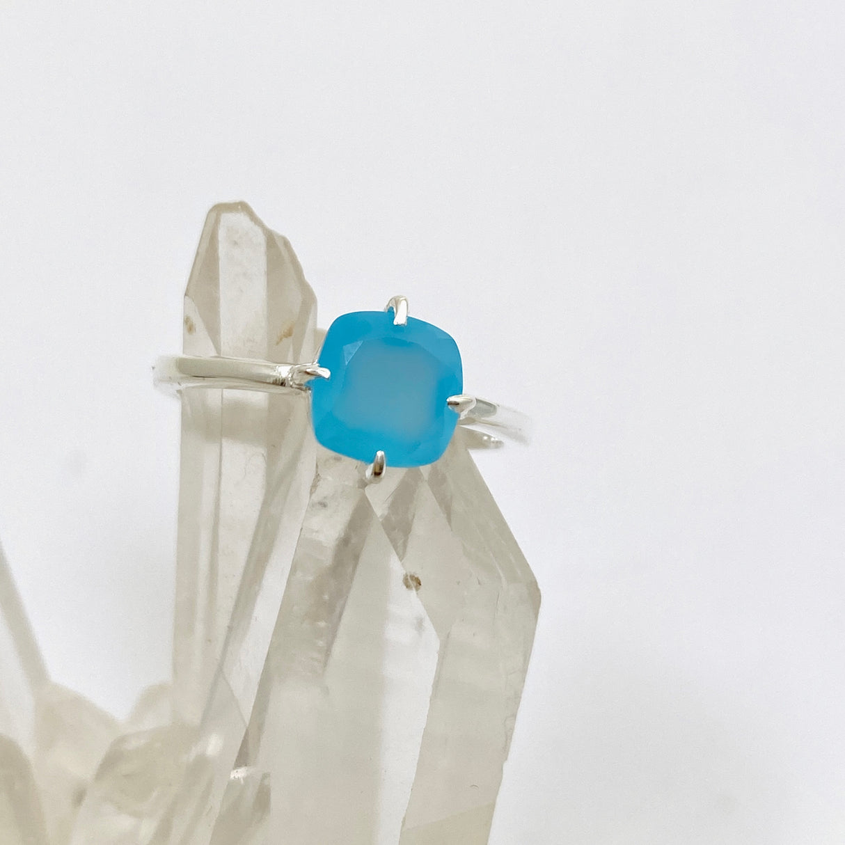 Blue Chalcedony Faceted Square Solitare Ring R4806