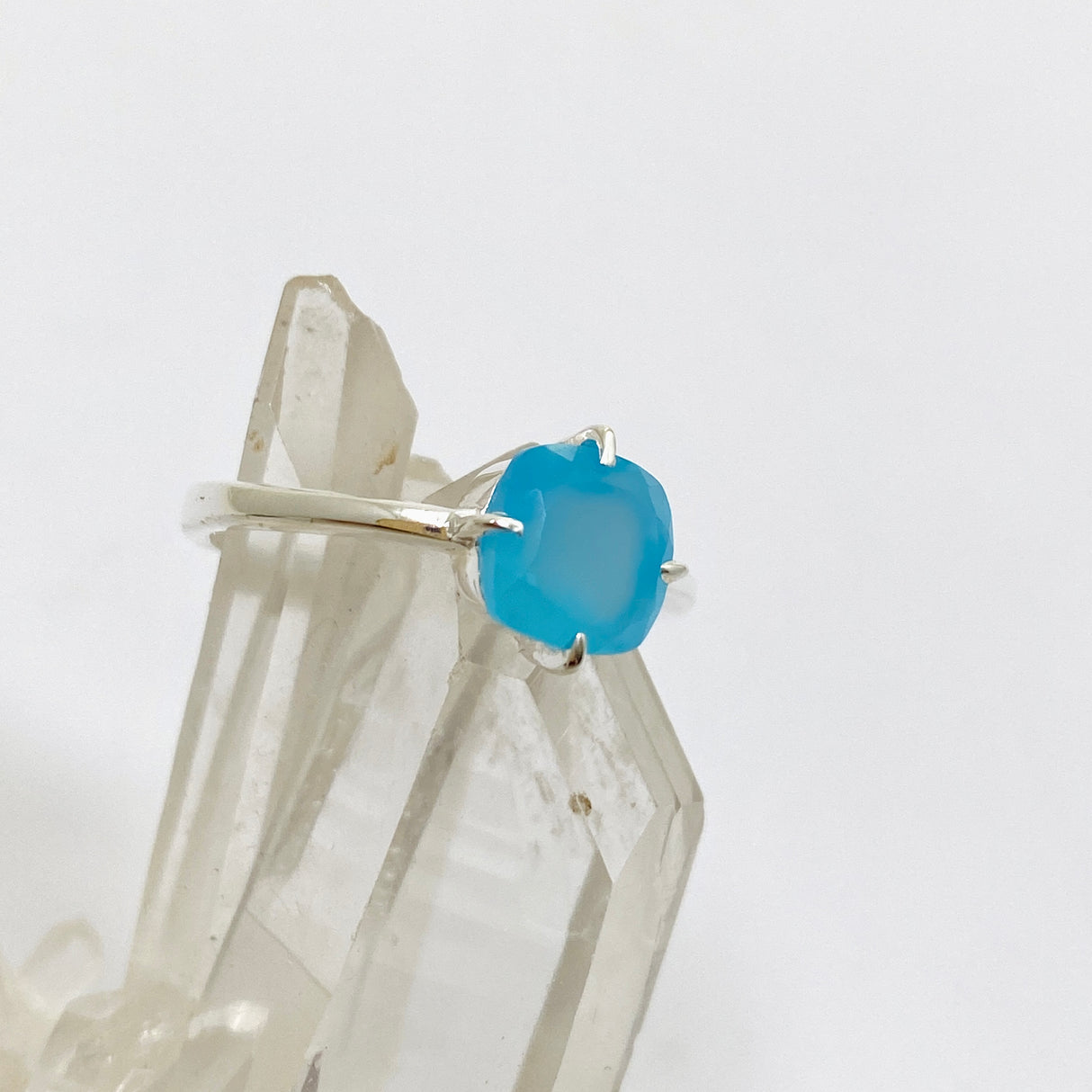 Blue Chalcedony Faceted Square Solitare Ring R4806