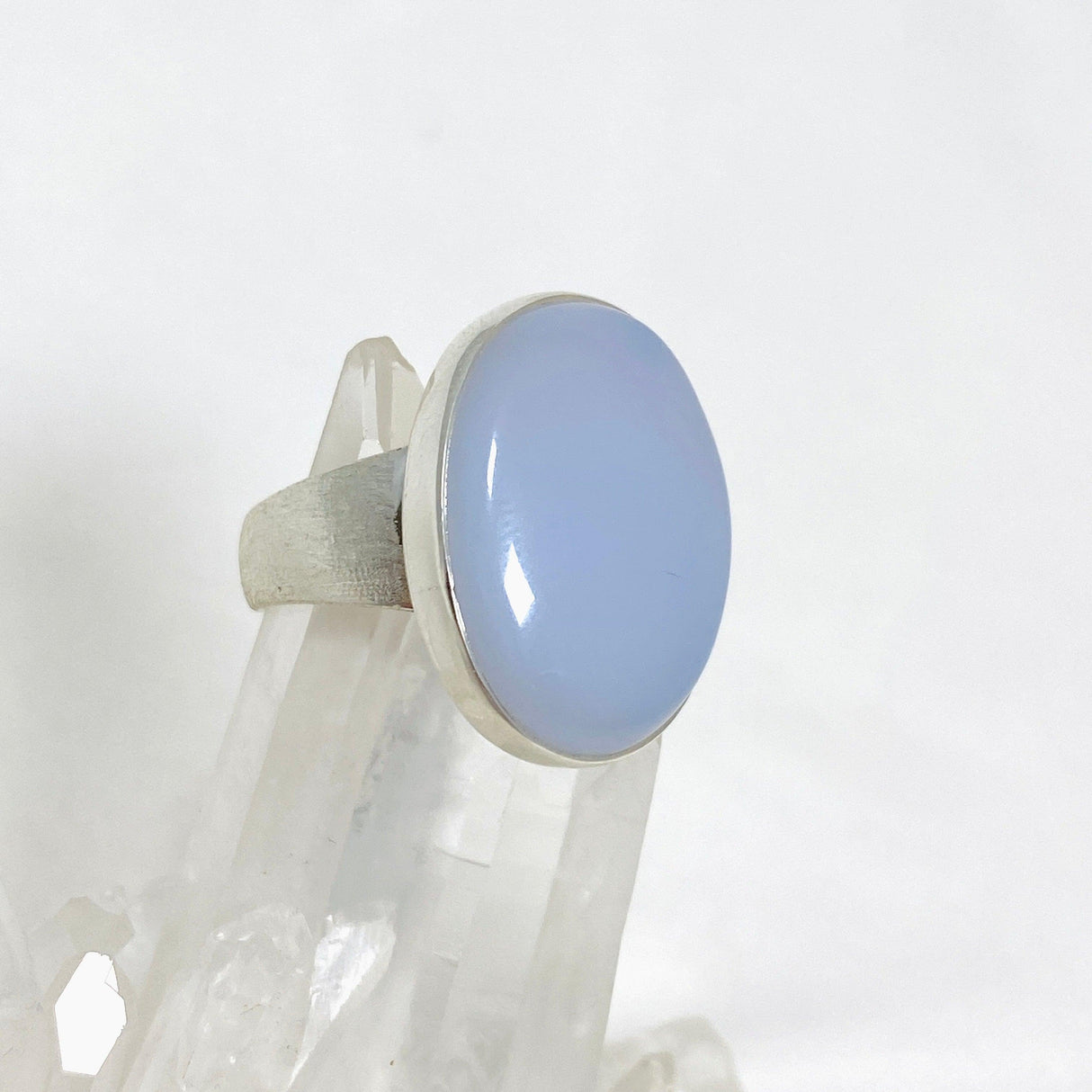Blue Chalcedony Oval Ring with Brushed Band Size 9 KRGJ3245 - Nature's Magick
