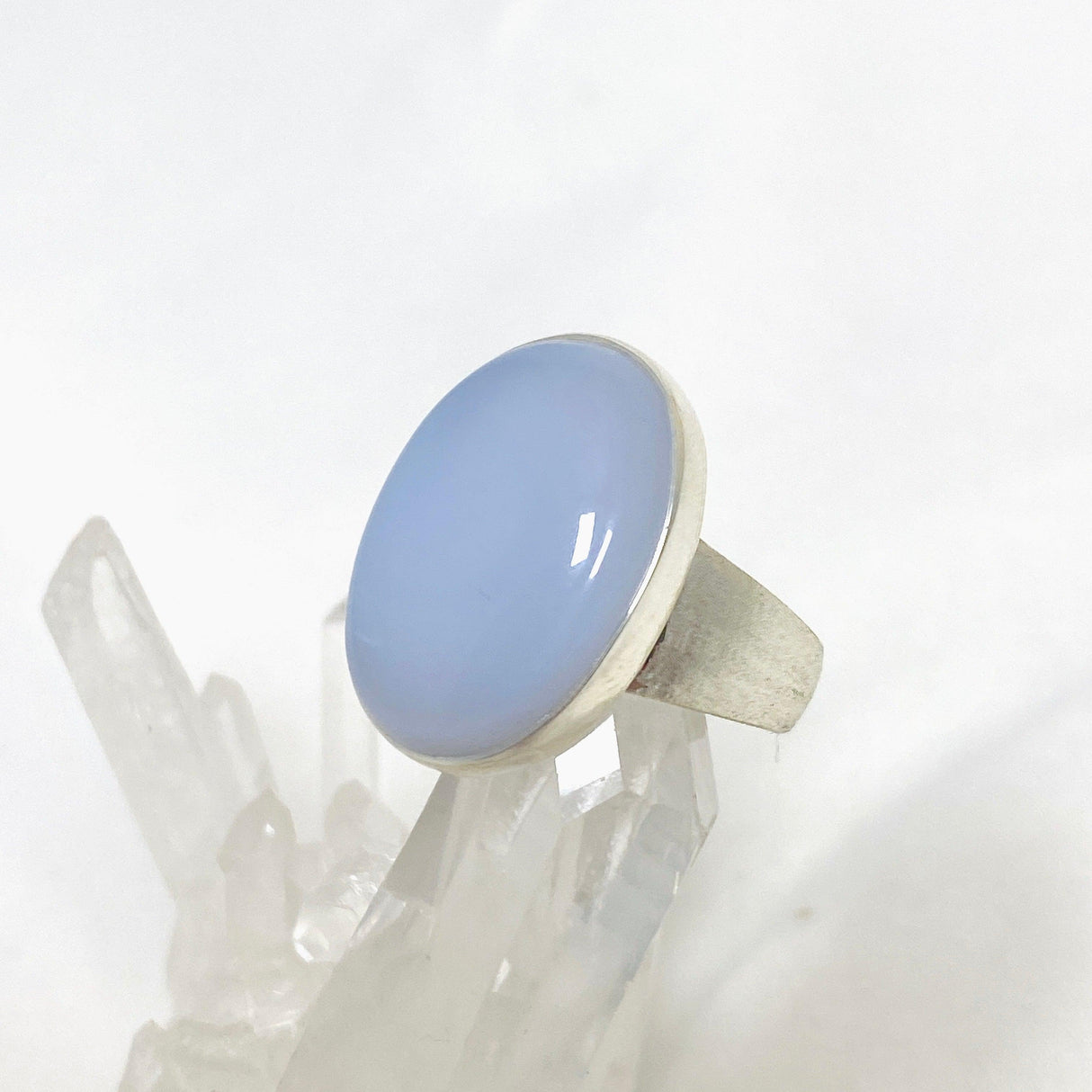 Blue Chalcedony Oval Ring with Brushed Band Size 9 KRGJ3245 - Nature's Magick