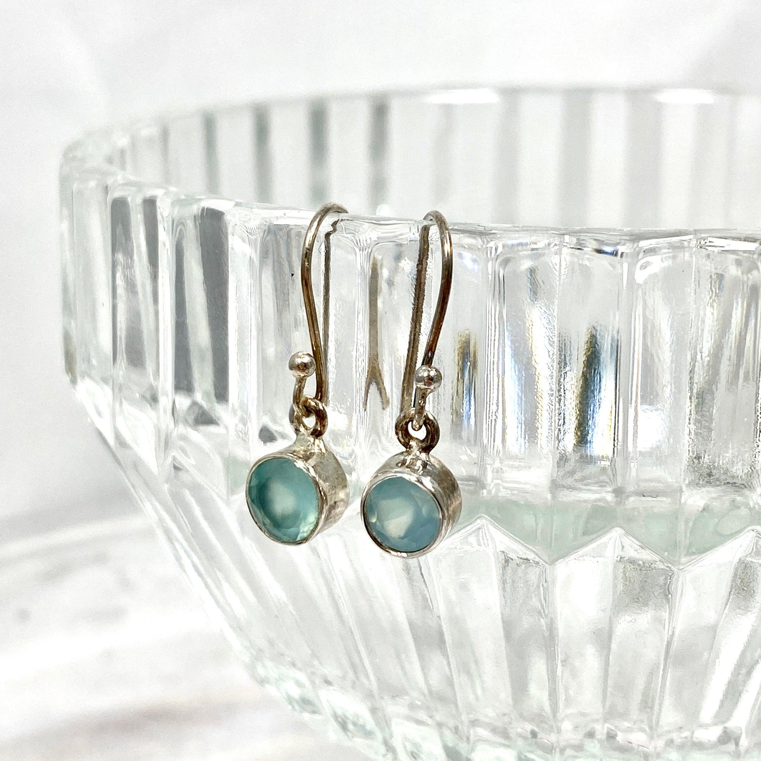 Blue Chalcedony petite circular faceted earrings R2363-BCC - Nature's Magick