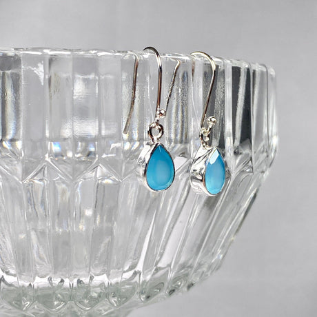 Blue Chalcedony petite teardrop faceted earrings R2363-BCD - Nature's Magick