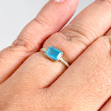Blue Chalcedony Rectangular Faceted Fine Band Ring R3793-BC - Nature's Magick
