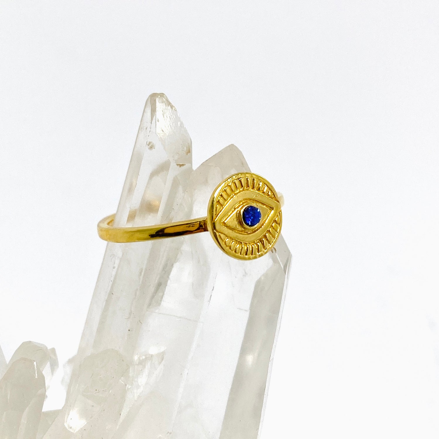 Blue Cubic Zirconia Evil Eye Gold Plated Ring RG586