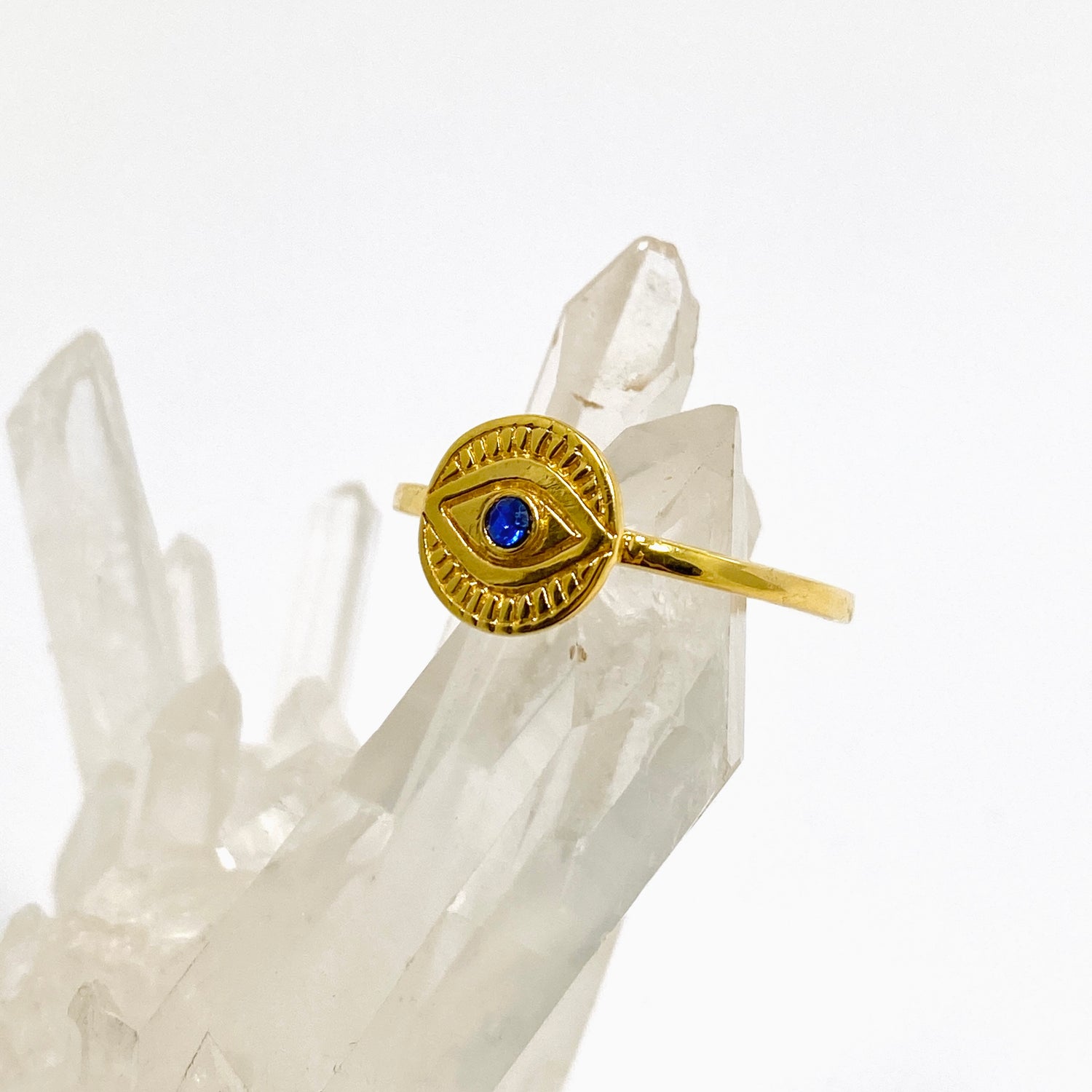Blue Cubic Zirconia Evil Eye Gold Plated Ring RG586