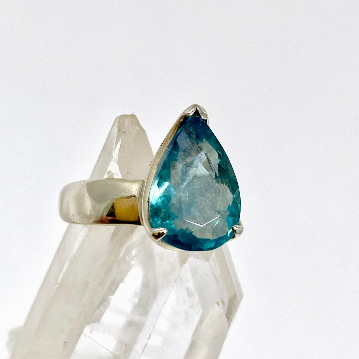 Blue Fluorite Teardrop Faceted Ring Size 7 PRGJ1029