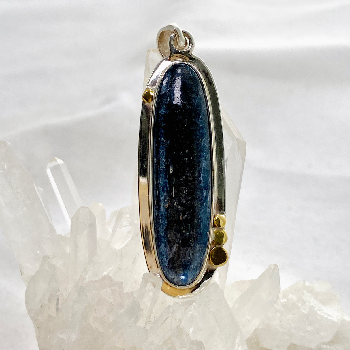 Blue Kyanite Oval Cabochon Pendant with Brass Detailing KPGJ4617