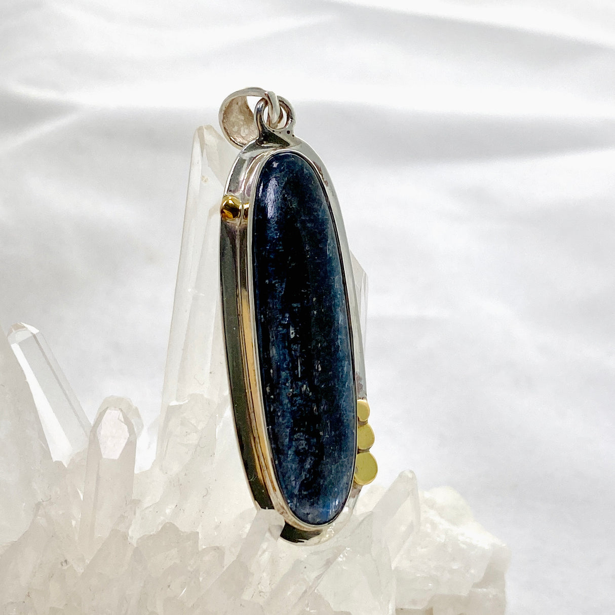 Blue Kyanite Oval Cabochon Pendant with Brass Detailing KPGJ4617